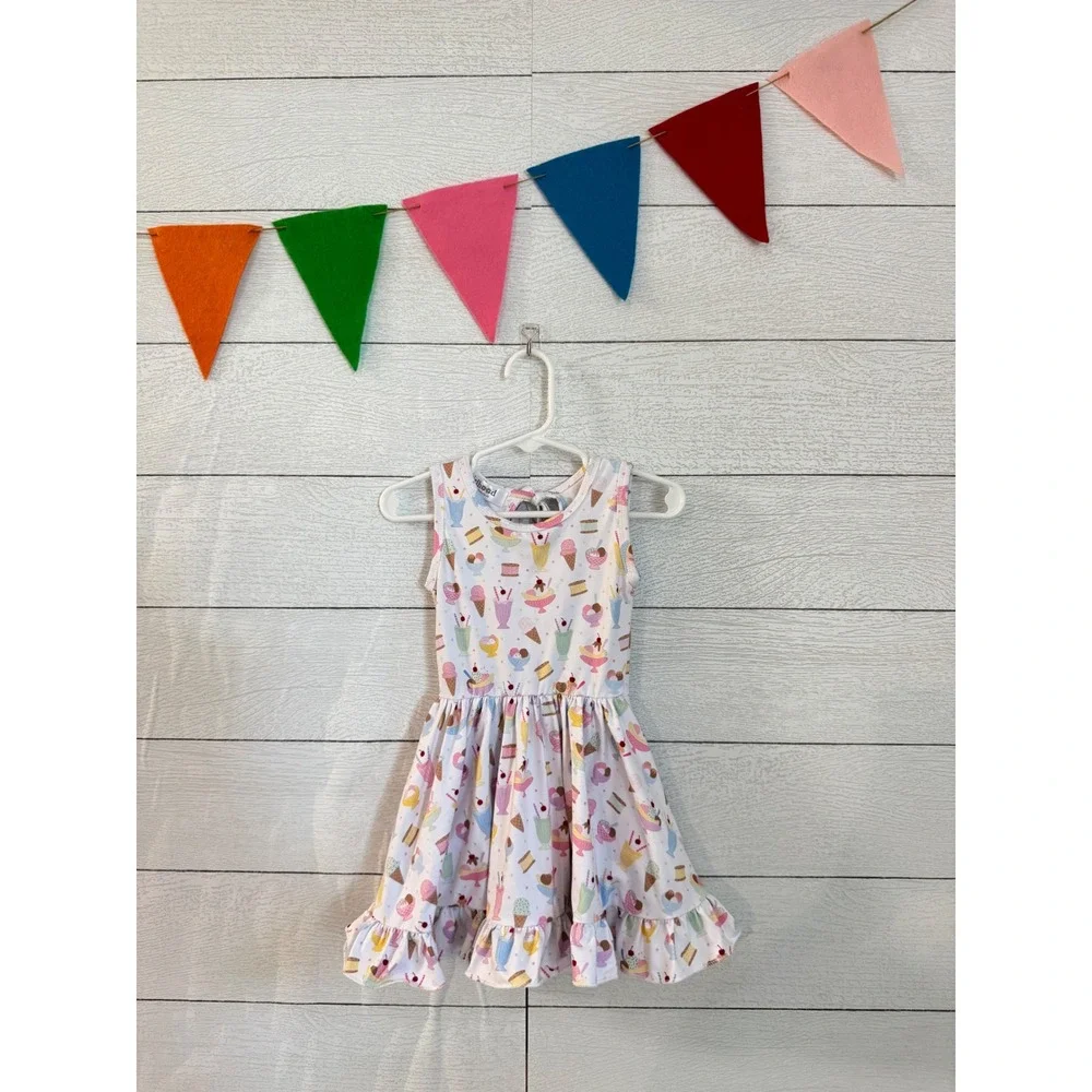 Little Stocking Co Girlhood Ice Cream Sundae Ruffle Pocket Twirl Dress Size 2